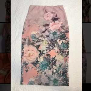 Pink Floral Midi Pencil Skirt